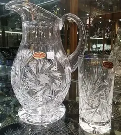 پارچ لیوان خورشیدی کاردست کریستال بوهمیا چک