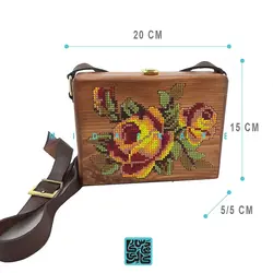 کیف چوبی شماره دوزی با بند چرمی کد GIN-1301