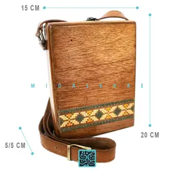 کیف چوبی شماره دوزی رودوشی با بند چرمی کد GIN-1299
