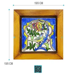 تابلو کاشی گل و مرغ سرمه ای