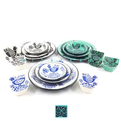 نمکدان طرح گل و مرغ سفید و مشکی