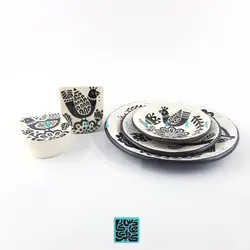 نمکدان طرح گل و مرغ سفید و مشکی