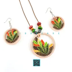 گردنبند و گوشواره طرح برگ گرد