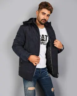 کاپشن اسپرت کلاه دار سرمه ای