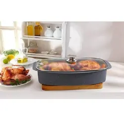 فر تابه مرغ پز گرانیتی کاج با درب پیرکس