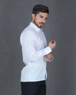 خرید آنلاین پیراهن تترون مردانه آستین بلند سرمه ای هجرت | فروشگاه اینترنتی Radek - لذت خرید آنلاین