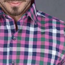 پیراهن چهارخانه درشت آستین بلند صورتی سرمه ای بچه گانه تیدا Tida | رادک