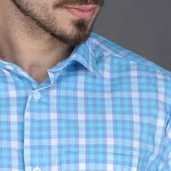 خرید آنلاین پیراهن چهارخانه ریز آستین بلند آبی سفید مردانه تیدا Tida | فروشگاه اینترنتی Radek - لذت خرید آنلاین