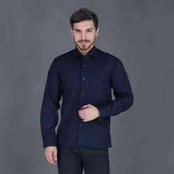 پیراهن تترون مردانه آستین بلند سرمه ای تیره هجرت - خرید آنلاین | فروشگاه اینترنتی Radek