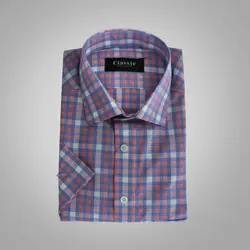 خرید آنلاین پیراهن چهارخانه مردانه آستین کوتاه آبی صورتی کلاسیک مدل Fld_cla_blp_TS| فروشگاه اینترنتی Radek - لذت خرید آنلاین