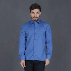 خرید آنلاین پیراهن تترون مردانه آستین بلند آبی هجرت | Radek
