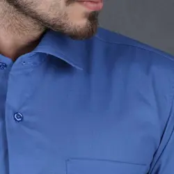 خرید آنلاین پیراهن تترون مردانه آستین بلند آبی هجرت | Radek