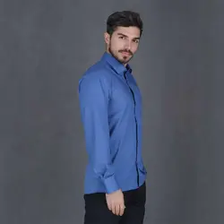 خرید آنلاین پیراهن تترون مردانه آستین بلند آبی هجرت | Radek