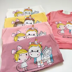 بلوز بچگانه دخترانه طرح دختر و اسب تک شاخ شناسه 10311