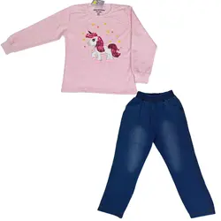 بلوز و شلوار دخترانه طرح تک شاخ پولک دوزی شناسه 10056