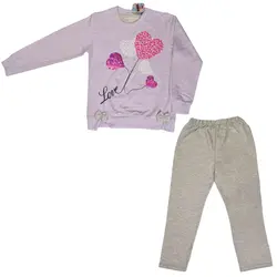 بلوز و شلوار دخترانه طرح قلب پولک دوزی شناسه D0026-a