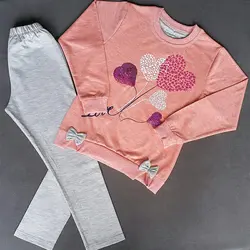 بلوز و شلوار دخترانه طرح قلب پولک دوزی شناسه D0026-a