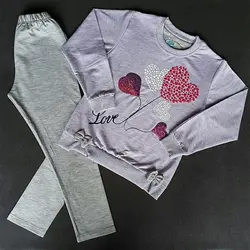 بلوز و شلوار دخترانه طرح قلب پولک دوزی شناسه D0026-a