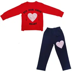 بلوز و شلوار دخترانه طرح قلب پولک دار شناسه D0027