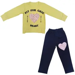 بلوز و شلوار دخترانه طرح قلب پولک دار شناسه D0027