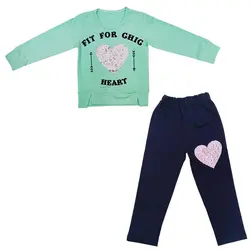 بلوز و شلوار دخترانه طرح قلب پولک دار شناسه D0027