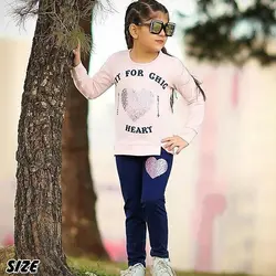بلوز و شلوار دخترانه طرح قلب پولک دار شناسه D0027