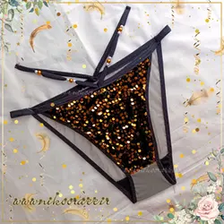 شورت زنانه فانتزی مخمل پولکی مشکی طلایی