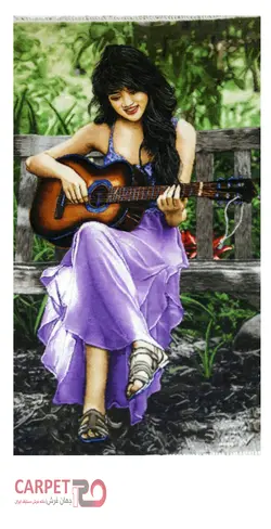 تابلو فرش دستباف دختر گیتار زن (58_52)