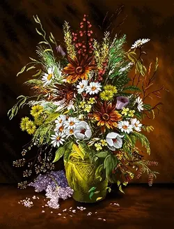 نخ و نقشه تابلوفرش 58*44 گل سنبل و بابونه