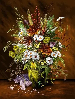 نخ و نقشه تابلوفرش 58*44 گلدان و شاخه سنبل