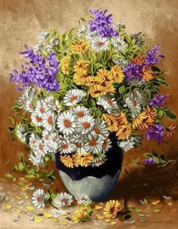 نخ و نقشه تابلوفرش 50*39 گل سنبل و بابونه