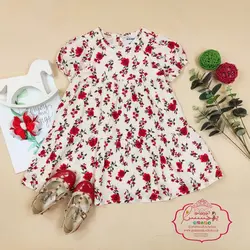 پیراهن کرم گل قرمز