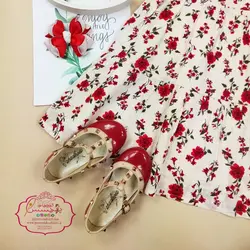 پیراهن کرم گل قرمز