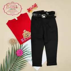 شلوار مام مشکی کمربند دار