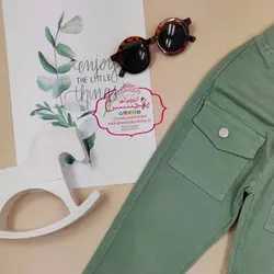 شلوار کتان سبز شش جیب