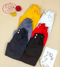 شلوار مام استایل رنگی کمرکش دکمه دار - پرنسس کوچولو