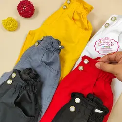 شلوار مام استایل رنگی کمرکش دکمه دار - پرنسس کوچولو