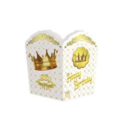 ظرف پاپ کرن تم تولد تاج طلایی سفید