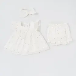 پیراهن و شلوارک دخترانه با تل طرح پنبه 13133