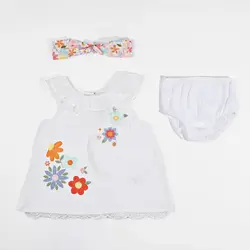 پیراهن دخترانه با شورت و تل طرح گلباران 13157