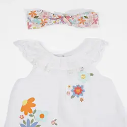 پیراهن دخترانه با شورت و تل طرح گلباران 13157