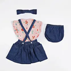 پیراهن دخترانه با شورت و تل طرح گلک 13104