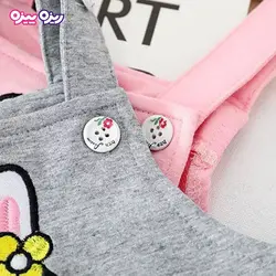 ست بلوز و سرهمی سوپر پنبه لاکرا دار راسته توردار استیکردار طرح خرگوش کد 2890