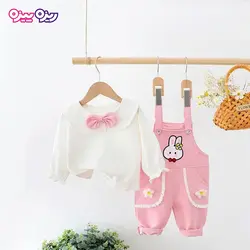 ست بلوز و سرهمی سوپر پنبه لاکرا دار راسته توردار استیکردار طرح خرگوش کد 2890