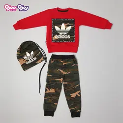 ست بلوز و شلوار دورس اسلش بند‌دار کلاه‌دار طرح adidas کد 2816