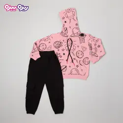 ست هودی و شلوار سوپر پنبه لاکرا دار اسلش بند‌دار طرح فضایی کد 2782