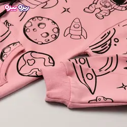 ست هودی و شلوار سوپر پنبه لاکرا دار اسلش بند‌دار طرح فضایی کد 2782