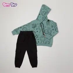 ست هودی و شلوار سوپر پنبه لاکرا دار اسلش بند‌دار طرح فضایی کد 2782