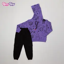 ست هودی و شلوار سوپر پنبه لاکرا دار اسلش بند‌دار طرح فضایی کد 2782