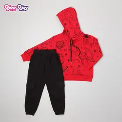 ست هودی و شلوار سوپر پنبه لاکرا دار اسلش بند‌دار طرح فضایی کد 2782